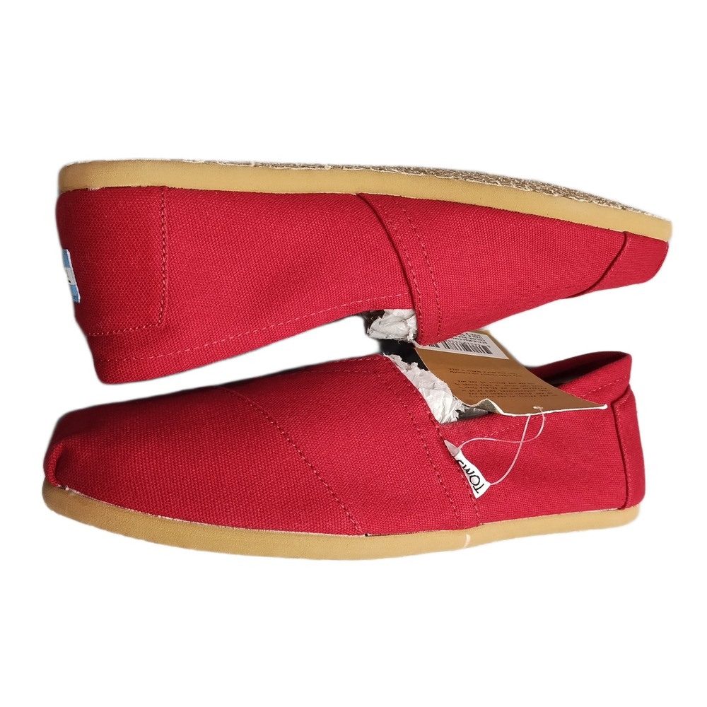 Toms Classic Loafer Flats Mens US Size 9 Red Canvas Comfort Slip On 001001A07
